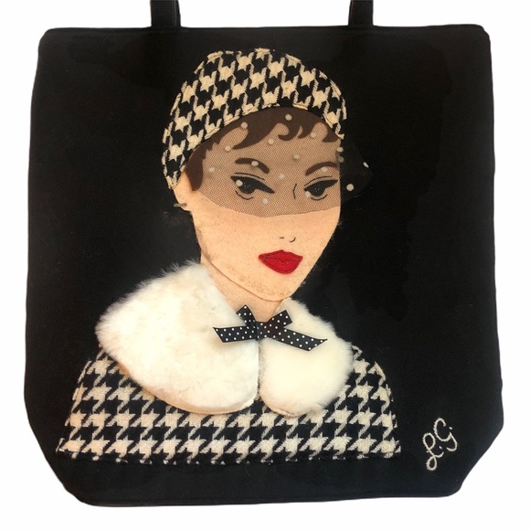 Lulu Guinness Audrey Hepburn Black Tote Bag - Picture 2 of 8